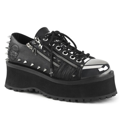 Black Metal Toe Cap Platforms Spikes Punk Cyber Goth Sneakers Demonia Mens Shoes