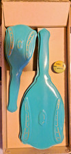 Childrens BRUSH MIRROR VANITY SET 1940's Blue w/Art Deco  NAIL WHITE TIN w Box