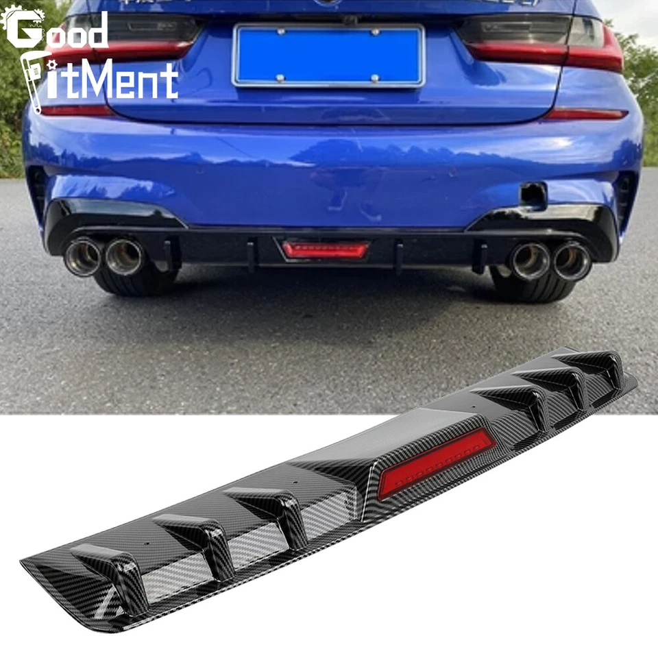 For KIA Stinger 2018-2023 Carbon Fiber Rear Bumper Diffuser Lip W/ Red LED Light - Image 3 of 4