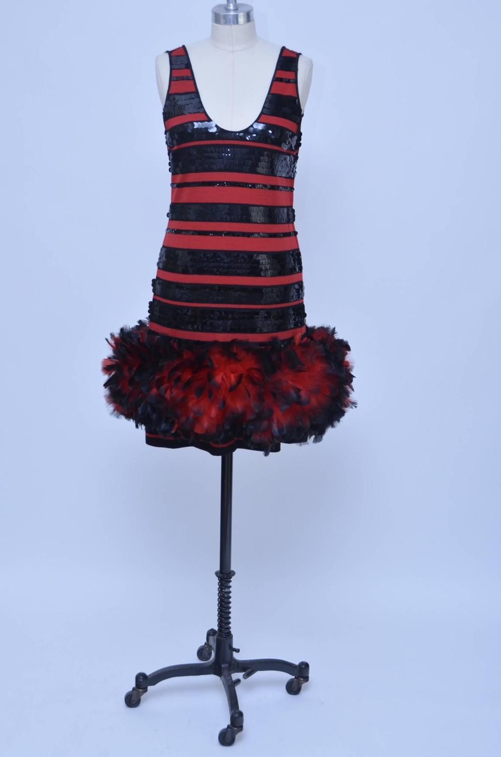Michaele Vollbracht Vintage  1980's Feather's And Sequence Dress New 6 US image 2
