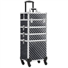 Valigia Trolley 4 in 1 Trucchi Beauty Case Viaggio Make Up Estetista Ruote Nero