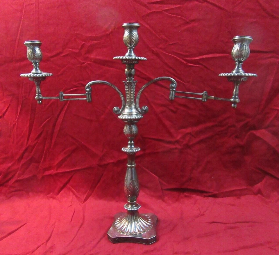 Candelabro Candelabro Plato Sheffield Regencia Inusual Raro ~ Brazos Articulados Foto 2 de 4