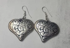 Heart Big Engraved Silver Dangle Pierced Fashion Jewerly Earrings Earring