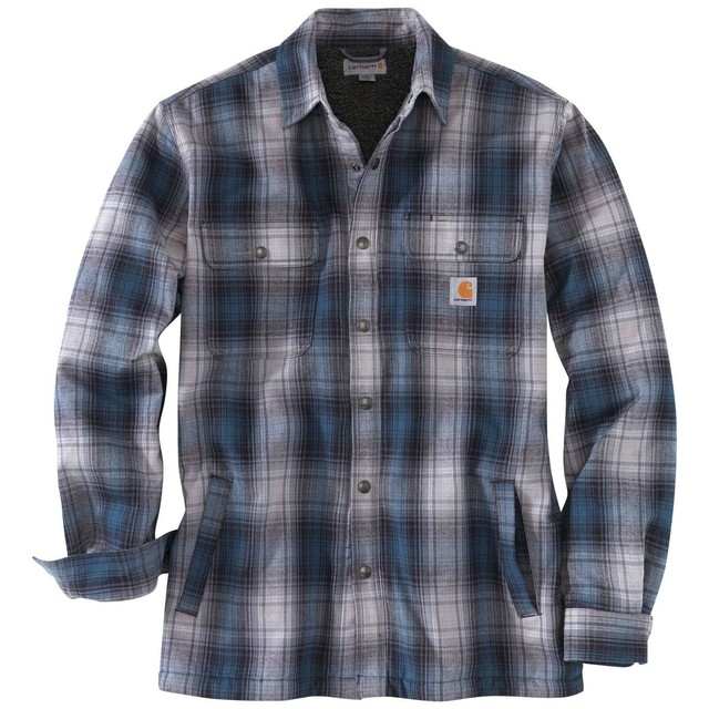 Carhartt Hubbard Sherpa Fleece-Lined Flannel Shirt Jacket - Men's Size XL - Blue | eBay