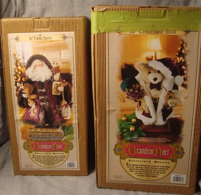 2 Grandeur Noel  2000 Collector's Edition  18'' Christmas Bea & 16''Santa OB