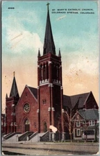 Colorado Springs CO Postcard "St. Mary's Catholic Church" Street View HHT c1920s