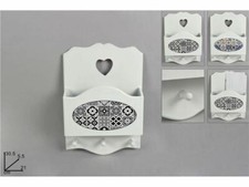 x  Porta Lettere Attaccapanni Da Parete 3 Posti Legno Bianco Con Maioliche dfh