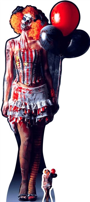 Scary Halloween Female Clown Lifesize and Mini Cardboard Cutout / Standup