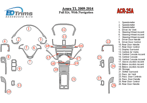 Kit de molduras de tablero BDTrims para Acura TL 2009-2014 - Kit completo - Imagen 2 de 9