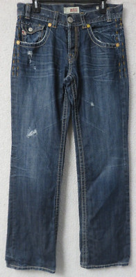 Mens MEK DENIM New York Boot Cut Jeans Size 31x34 Button Fly Pants Blue Cotton