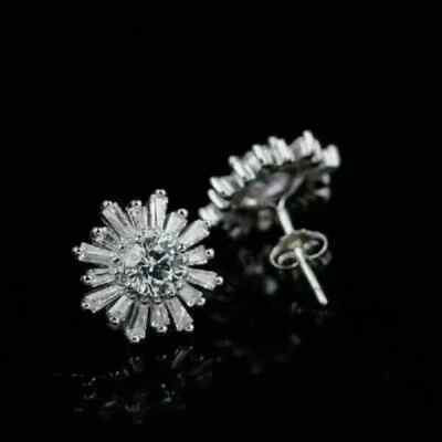 3Ct Lab Created Diamond Women Stud Engagement Earrings 14K White Gold Finis
