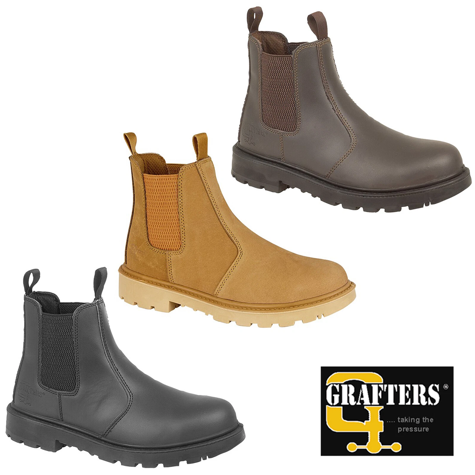 Mens Safety Dealer Boots Grafters M808 Steel Toe Cap Twin Gusset Work Shoes 6-16