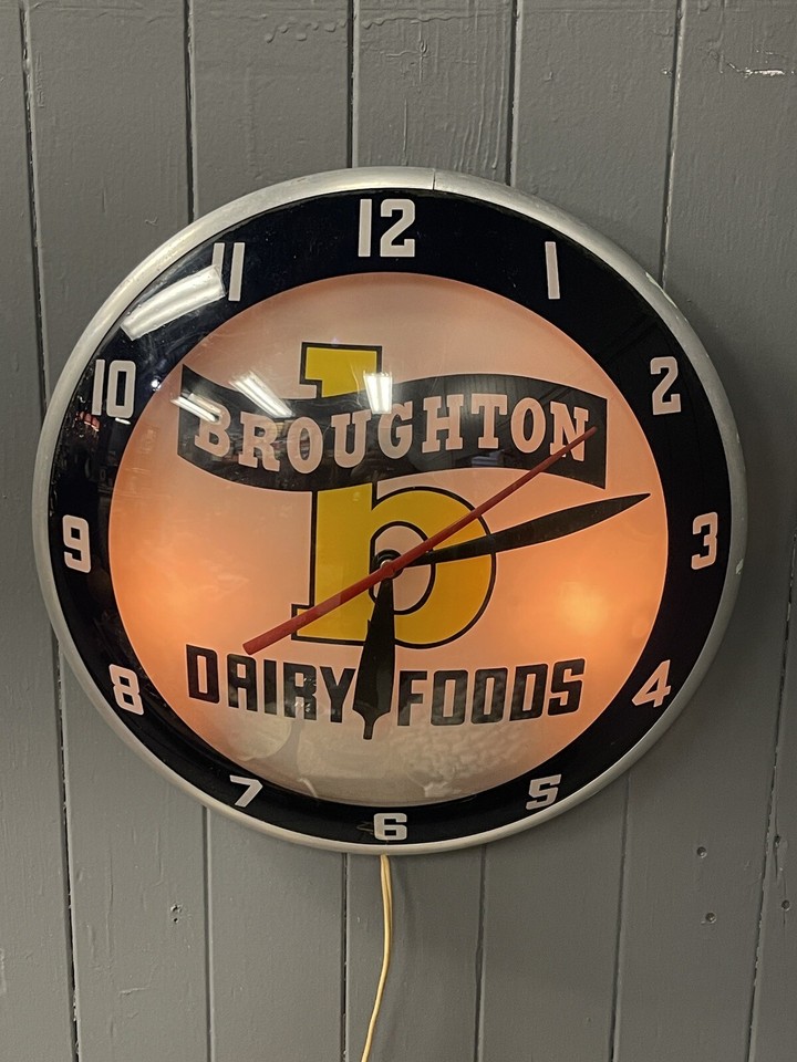 Vintage 1950s Broughton Dairy Foods Double Bubble Round Wall Clock WORKING eBay