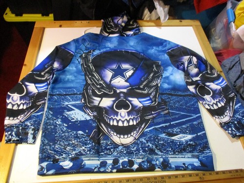 DALLAS COWBOYS LOGO SKULL & CHAINS 2-SIDED ALL OVER PRINT HOODED SWEATSHIRT 2XL - Picture 8 of 13