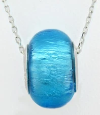 LIGHT BLUE GLASS WHEEL SLIDE PENDANT NECKLACE .925 Silver - BRAND NEW WITH TAG