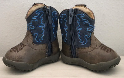 Roper Infant Boys Sz 1 Navy Blue/Brown Blaze Cowboy Boots