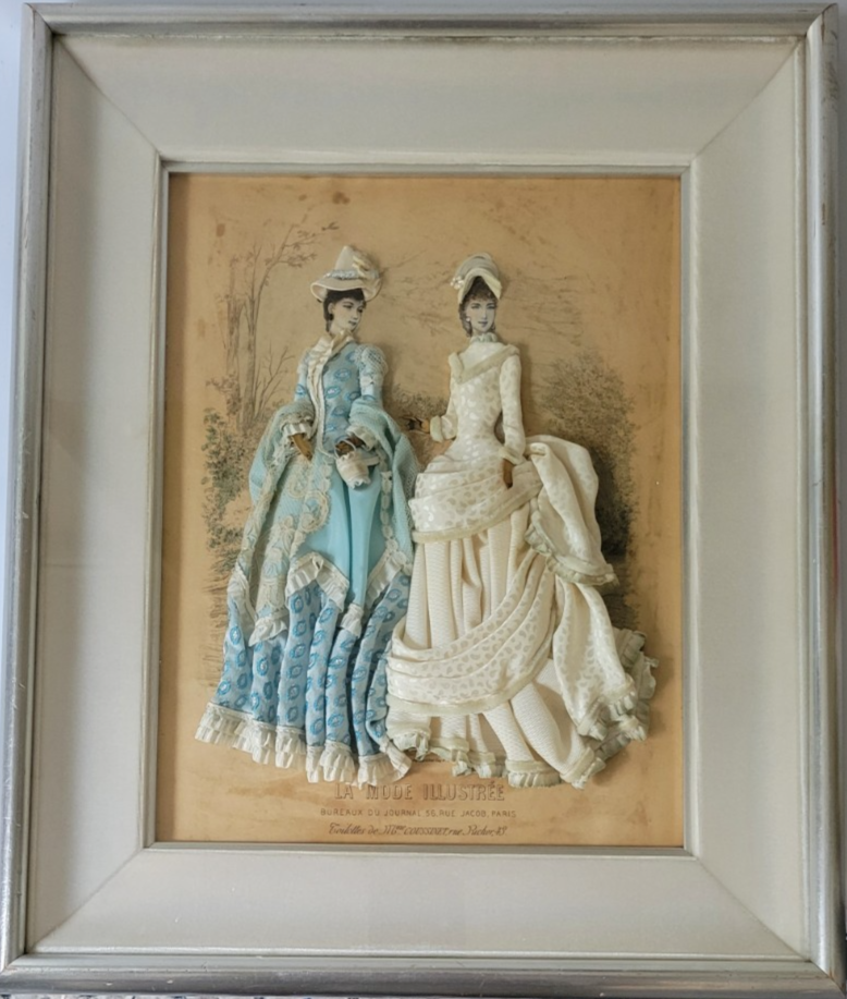Antique La Mode Illustree Victorian Fabric Fashion Print 3D Shadow