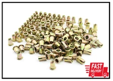 100 Pcs 1/4" - 20 UNC Rivet Nuts, Zinc Plated Finish Carbon Steel, Flat Head ...