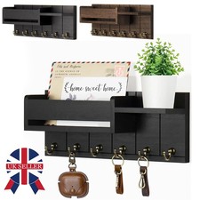 Wall Mounted Key Holder with 6 Hooks & Mail Shelf Entryway Organiser for Keys UK