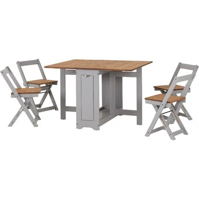 SECONIQUE Santos Folding Drop Leaf Butterfly Dining Table Set 4 Chairs Grey & Pine