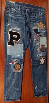 Polo Ralph Lauren Patchwork Upcycle Jeans Astor Slim Boyfriend Pants Rare Gr29