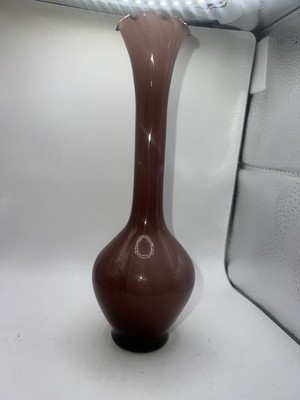 Vintage Glass Ruffled Amethyst Purple Bud Vase Long Neck 8 