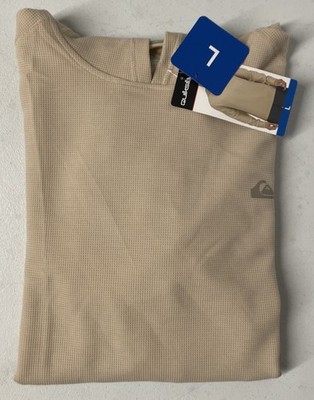 QUIKSILVER Mens Textured Hoodie Pullover Hooded Shirt DRYFLIGHT LARGE TAN Waffle