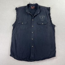 Vintage 2000 Sturgis Rally Week Bikers World Vest Mens L Black Denim Cut Off