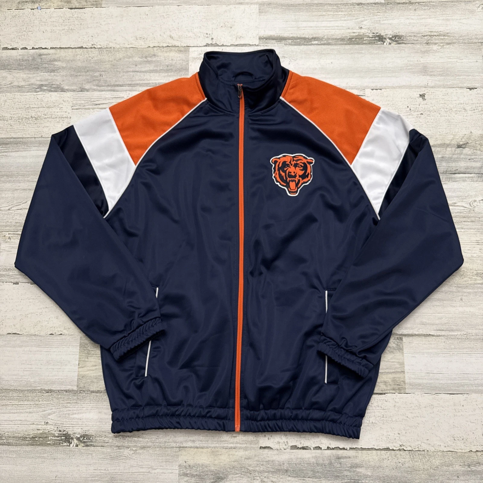 NFL Chicago Bears Full Zip Jacket Mens M Blue Track Jacket Long Sleeve