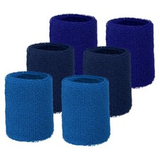 Wrist Sweatbands Sports Wristbands, 6 Pack 3" Lake Blue/Navy Blue/Dark Blue