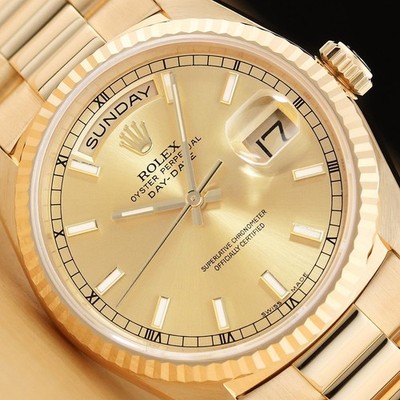 ROLEX MENS DAY-DATE 18238 18K YELLOW GOLD CHAMPAGNE PRESIDENT WATCH