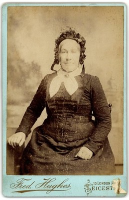 Cabinet Card Circa 1880s Fred. Hughes Old Lady in Dress Leicester