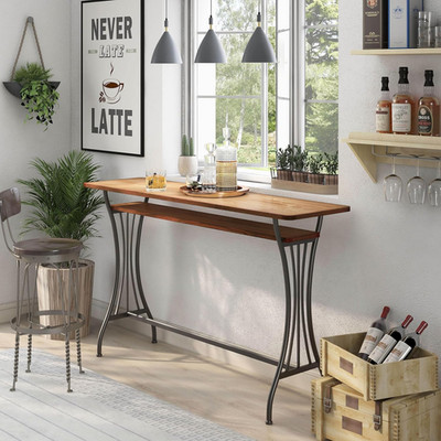 Stylish Larena Counter Height Table with Shelf in Warm Oak Finish