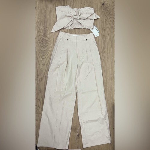 NWT LUXURY RESORT lovers COMMENSE set bandeau top pants linen cotton XS