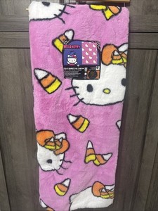 New Hello Kitty Halloween Candy Corn 50" x 70" Faux Rabbit Fur Throw Blanket