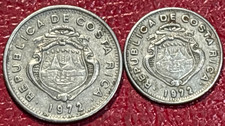 2- HIGH GRADE 1972 COSTA RICA 5 & 10 CENTIMOS COIN-DEC090