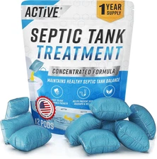 Septic Tank System Treatment Pods - 12 Dissolving Packets | Enzyme-Producing Liv