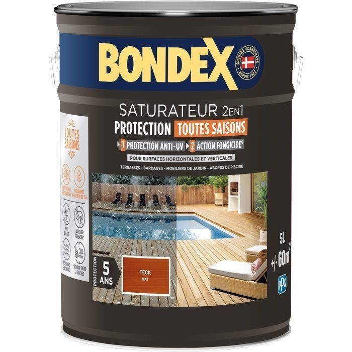 Saturateur teck Bondex mat pour rénover le salon de jardin en bois 5L