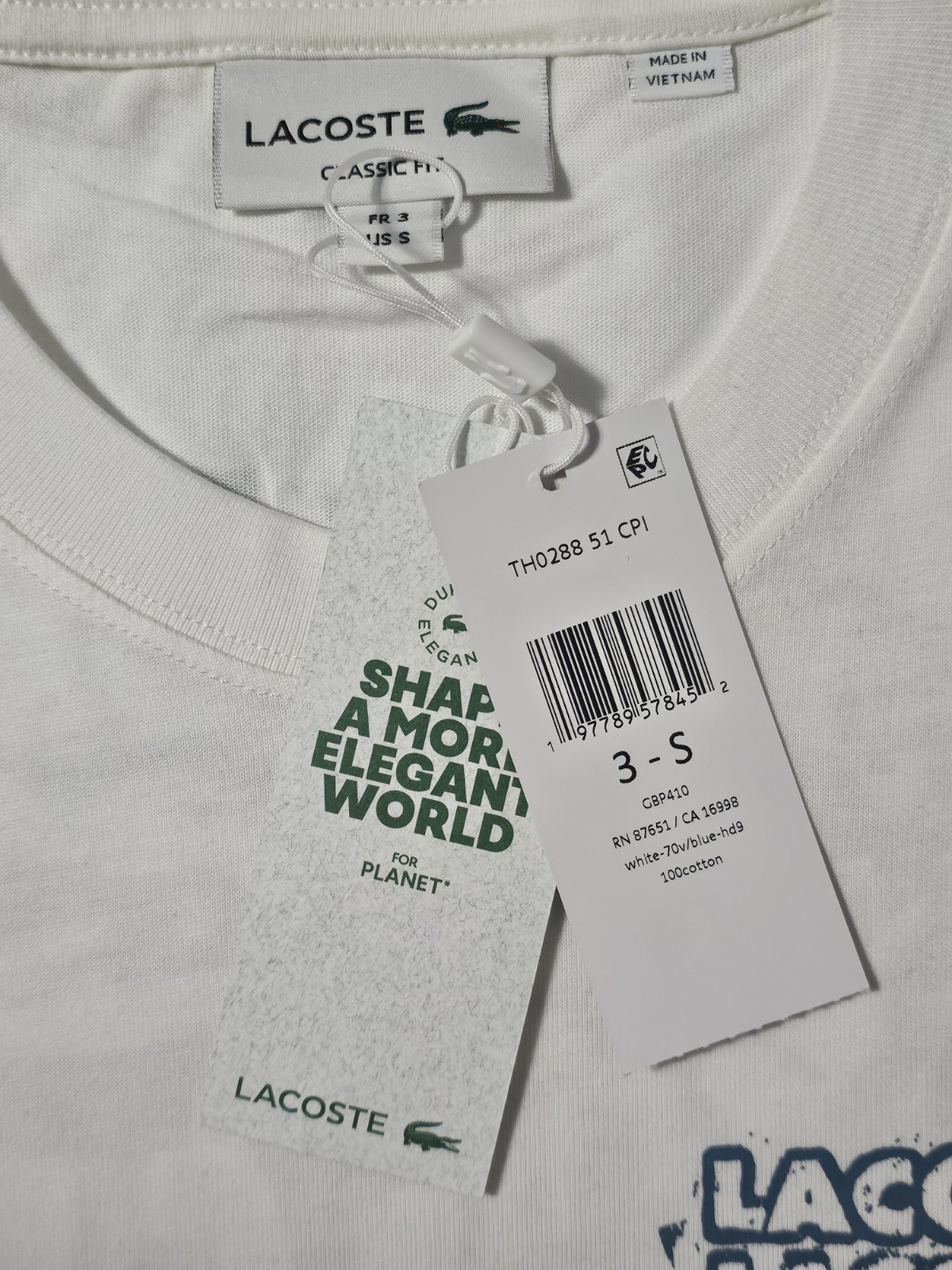 Lacoste Men's Regular Fit White Graphic Lettered Jersey Tee Size Small thumbnail 9