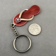 Pink Cream Floral Rhinestone Flip Flop Sandal Charm Keychain Key Ring 62697