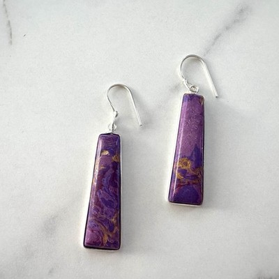 Sterling Silver Purple Copper Composite Drop Earrings, Modern Artisan Statement 