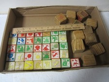 Vintage Wooden Alphabet Letter Blocks w/Animal Objects, set of 35, plus 11