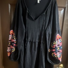 ASOS Women's Black V-Neck Short Dress Embroidered Balloon Long Sleeve 10