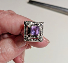 STERLING SILVER .925 Ring Size 8; Amethyst Square Stone w/Black Marcasites