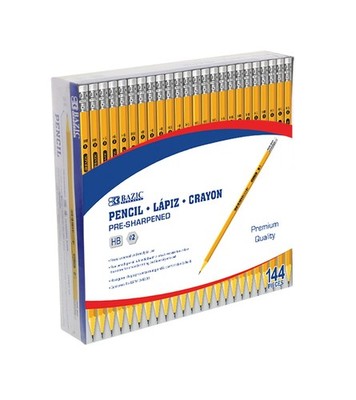 BAZIC Pencil Wood Pre-Sharpened Pencil #2 HB, Latex Free Eraser Yellow