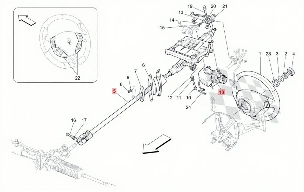 08-19 MASERATI GRANTURISMO S POWER STEERING COLUMN ADJUST ROD ASSEMBLY OEM