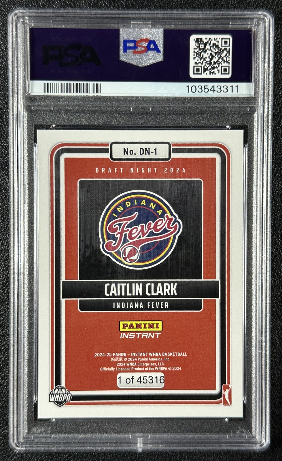 CAITLIN CLARK PSA 10 2024-25 PANINI INSTANT WNBA #DN-1 DRAFT NIGHT RC FEVER 3311 view 2