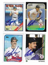 ED ROMERO 4 DIFFERENT SIGNED BASEBALL CARD LOT BOSTON RED SOX 1987 1988 1989
