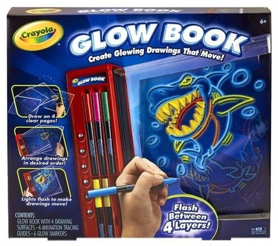 NEW CRAYOLA Glow Book Glowing Animated Art 6 Markers Design Kit Craft Set NIB 
