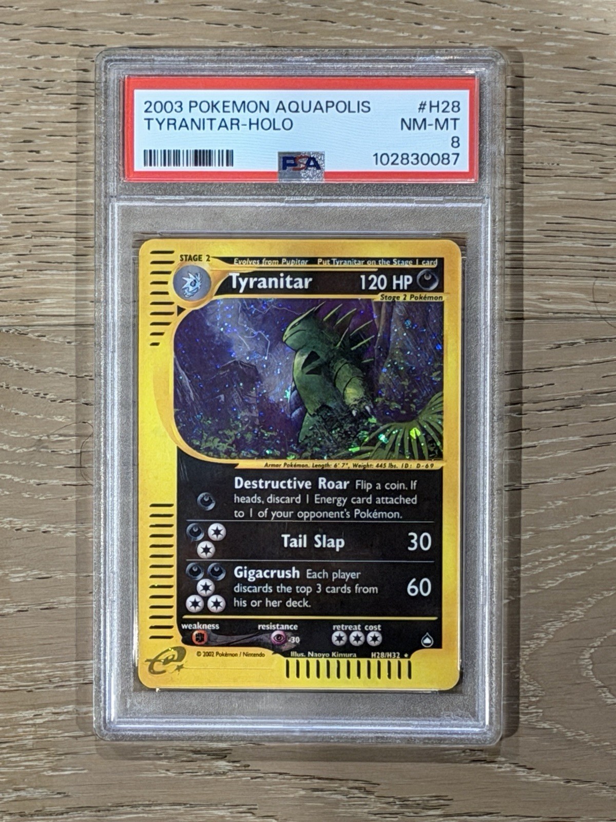 2003 POKEMON AQUAPOLIS #H28 TYRANITAR HOLO PSA 8